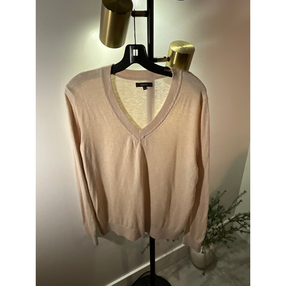 Quince cashmere vneck blend honey beige sustainable soft easy wear basic cozy XL